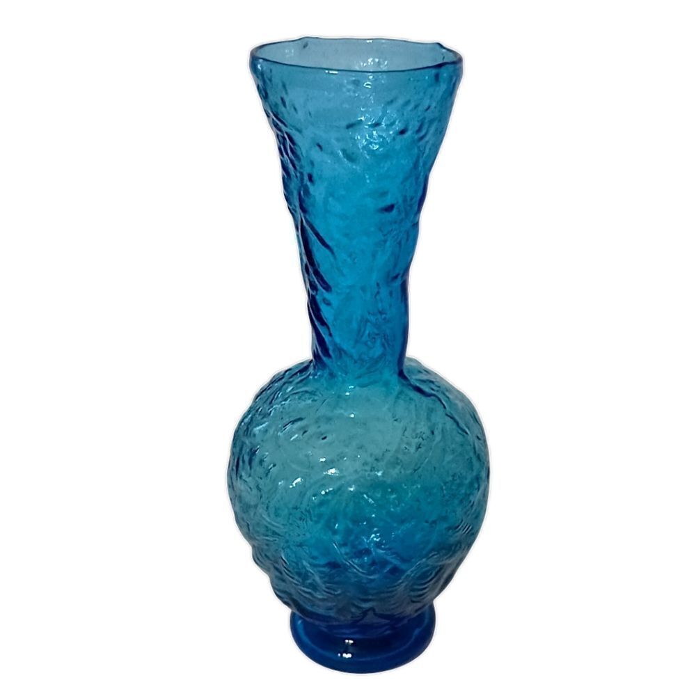 Empoli Glass Embossed Vase Flared Blue Textured Italian Ikebana MCM Abstract - Picture 8 of 15